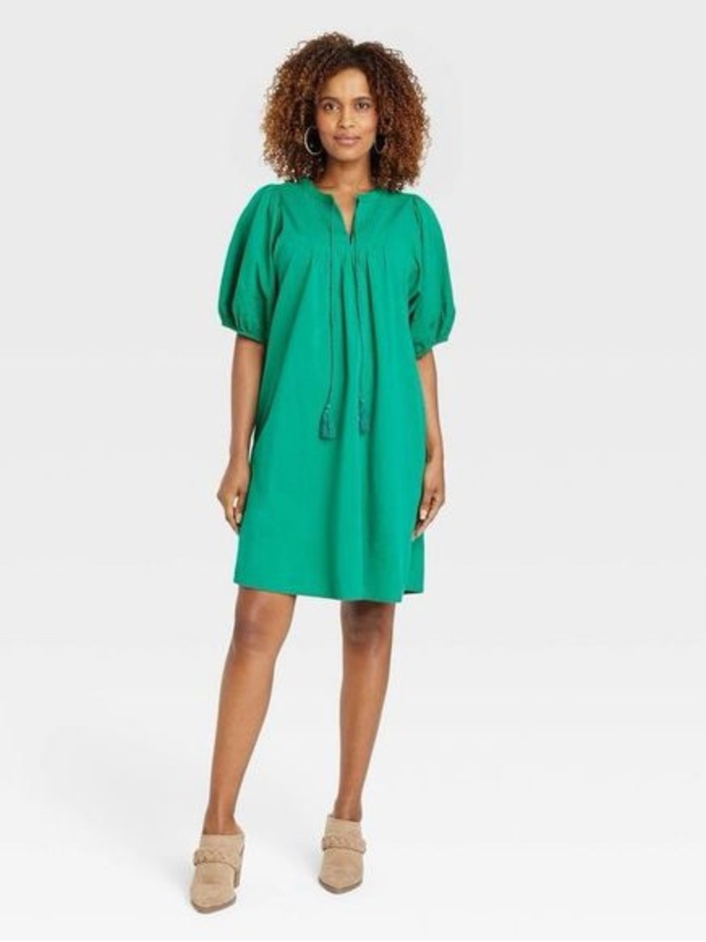 Green Puff-Sleeve Dress